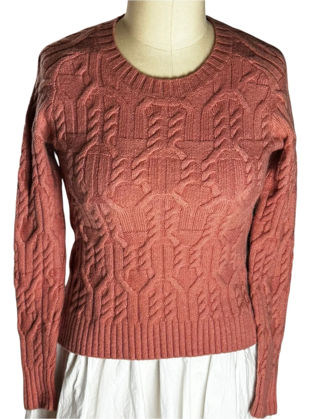 Ann Taylor Womens S Coral Alpaca Wool Cable Knit Sweater Long Sleeve Soft